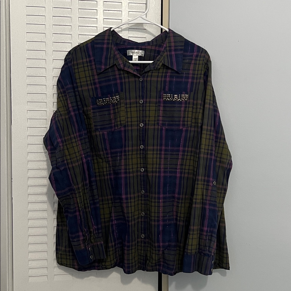 Dressbarn Women's Size 2X Plaid Button-Down